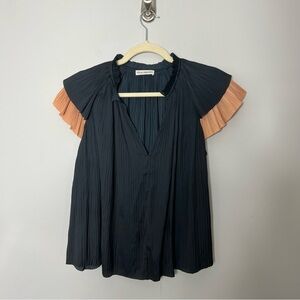 Ulla Johnson Black Blouse with Orange/Gold Sleeves